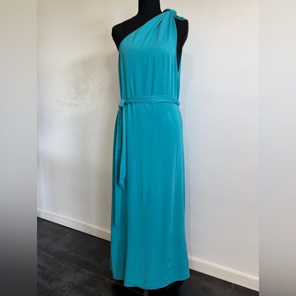 ANTONIO MELANI One-Shoulder Turquoise Maxi Dress